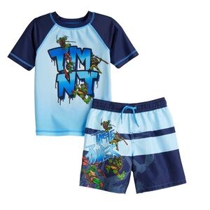 NWT Boys Teenage Mutant Ninja Turtles Rashguard & Trunks Swim Set Size 12-14